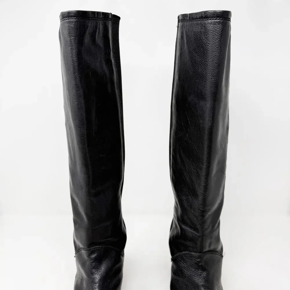 [Stuart Weitzman] Black Leather Accummulate Tall Knee High Riding Boots Size 7.5
